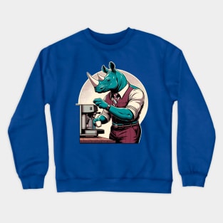 70s rhino barista making a coffee Crewneck Sweatshirt